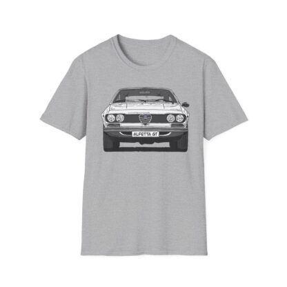 T-Shirt, Alfetta GT, Strichzeichnung, Weiß, mit Kennzeichen personalisierbar