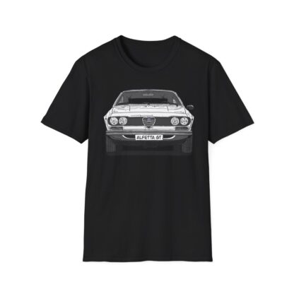 T-Shirt, Alfetta GT, Strichzeichnung, Weiß, mit Kennzeichen personalisierbar – Bild 3