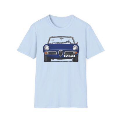 T-Shirt, Alfa Romeo Spider Duetto, Strichzeichnung, Blau, mit Kennzeichen personalisierbar – Bild 6