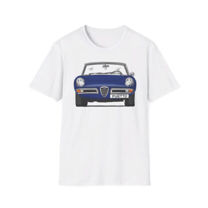 T-Shirt, Alfa Romeo Spider Duetto, Strichzeichnung, Blau, mit Kennzeichen personalisierbar – Bild 3