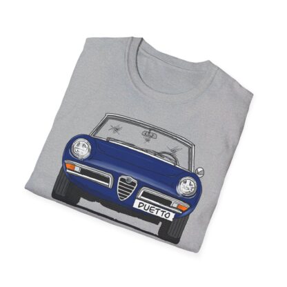 T-Shirt, Alfa Romeo Spider Duetto, Strichzeichnung, Blau, mit Kennzeichen personalisierbar – Bild 2