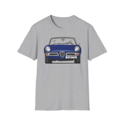 T-Shirt, Alfa Romeo Spider Duetto, Strichzeichnung, Blau, mit Kennzeichen personalisierbar