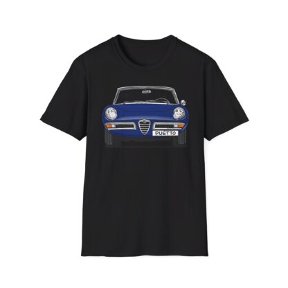 T-Shirt, Alfa Romeo Spider Duetto, Strichzeichnung, Blau, mit Kennzeichen personalisierbar – Bild 4