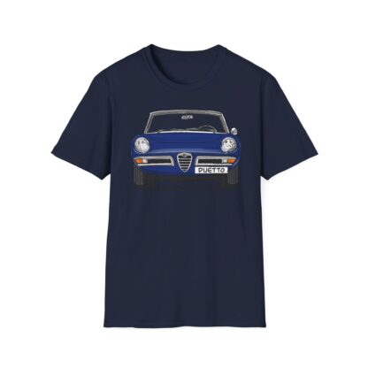 T-Shirt, Alfa Romeo Spider Duetto, Strichzeichnung, Blau, mit Kennzeichen personalisierbar – Bild 9