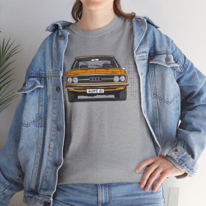 T-Shirt, Audi 100 C1, Strichzeichnung, Orange, personalisierbar – Bild 2