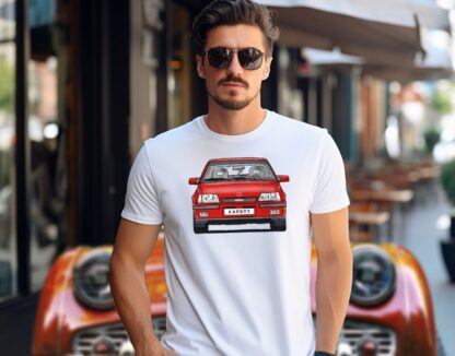 T-Shirt, Opel Kadett E, GSi, Strichzeichnung, Rot, Wunsch-Kennzeichen möglich – Bild 2