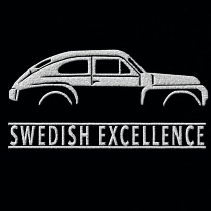 T-Shirt, Stickerei mittig groß, Volvo PV544, Buckel-Volvo, Text SWEDISH EXCELLENCE, Weiße Schrift – Bild 2