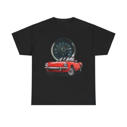 T-Shirt, Triumph Spitfire Mk3, Rot, Vmax mit Tacho – Bild 3