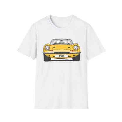 T-Shirt, Ferrari Dino, Strichzeichnung, Gelb, mit Kennzeichen personalisierbar