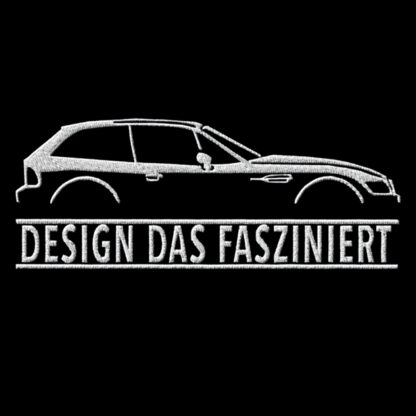 T-Shirt, Stickerei mittig groß, BMW Z3 Coupé, Text DESIGN DAS FASZINIERT, Weiße Schrift