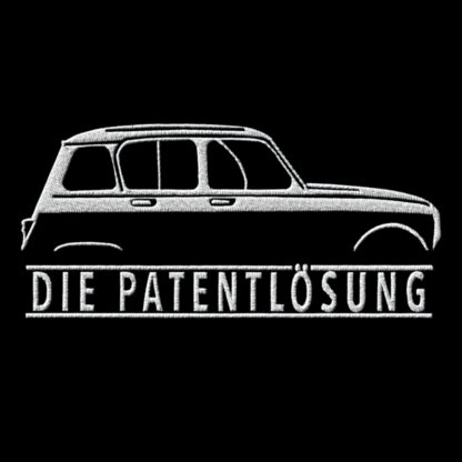 T-Shirt, Stickerei mittig groß, Renault R4, Text DIE PATENTLÖSUNG, Weiße Schrift