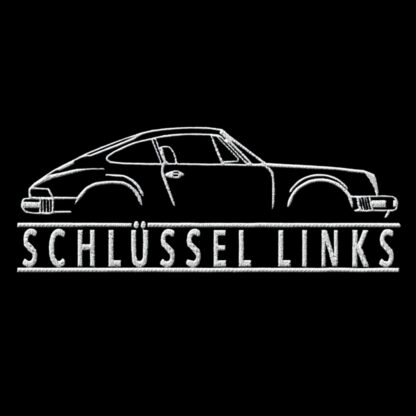 T-Shirt, Stickerei mittig groß, 911 Coupe, G-Modell, Text SCHLÜSSEL LINKS, Weiße Schrift