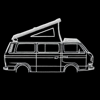 T-Shirt, Stickerei mittig groß, VW T3, Bulli, Camper, ohne Text, Weiß