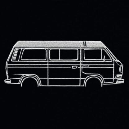 T-Shirt, Stickerei mittig groß, VW T3, Bulli, Camper geschlossen, ohne Text, Weiß