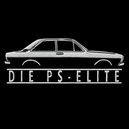 T-Shirt, Stickerei mittig groß, Audi 80 B1, Text DIE PS-ELITE, Weiße Schrift