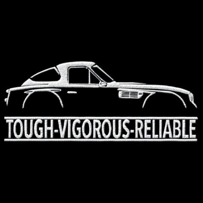 T-Shirt, Stickerei mittig groß, TVR Griffith, Text TOUGH-VIGOROUS-RELIABLE, Weiße Schrift