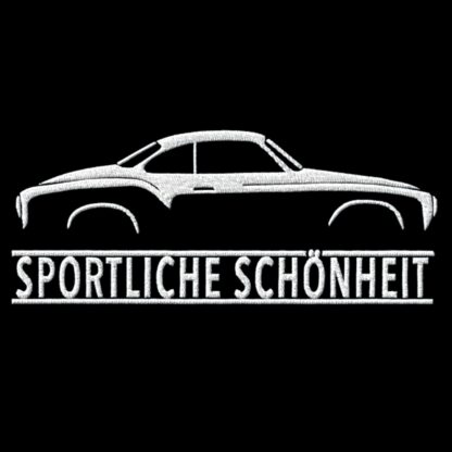 T-Shirt, Stickerei mittig groß, Karmann Ghia, Text SPORTLICHE SCHÖNHEIT, Weiße Schrift