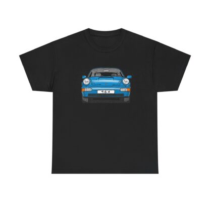 T-Shirt, Porsche 911, 964 Coupé, Strichzeichnung, Blau, personalisierbar – Bild 3