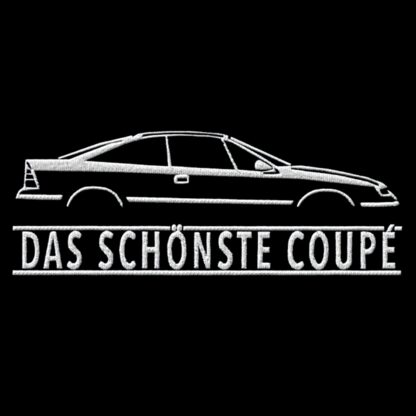 T-Shirt, Stickerei groß, Opel Calibra, Text DAS SCHÖNSTE COUPÉ, Weiße Schrift