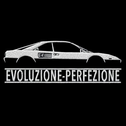 T-Shirt, Stickerei groß, Ferrari Mondial T, Text EVOLUZIONE-PERFEZIONE, Weiße Schrift