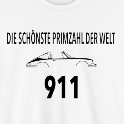 T-Shirt, SCHÖNSTE PRIMZAHL - 911, Schwarze Schrift