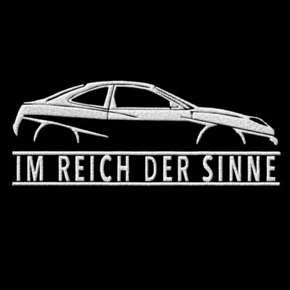T-Shirt, Stickerei groß, Fiat Coupé, Text IM REICH DER SINNE, Weiße Schrift