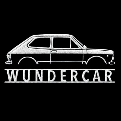 T-Shirt, Stickerei groß, Fiat 127, Text WUNDERCAR, Weiße Schrift
