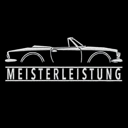 T-Shirt, Stickerei groß, Fiat 124 Spider, Text MEISTERLEISTUNG, Weiße Schrift