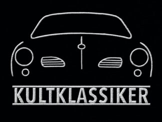T-Shirt, Stickerei mittig groß, Karmann Ghia Typ 14 Frontansicht, Text KULTKLASSIKER, Weiße Schrift