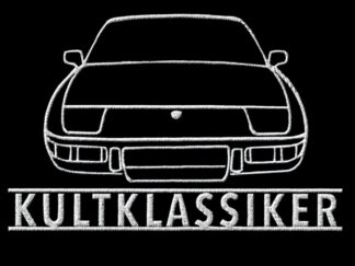 T-Shirt, Stickerei mittig groß, Porsche 924, Frontansicht, Text KULTKLASSIKER, Weiße Schrift