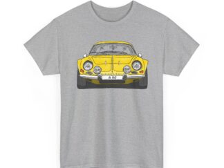 T-Shirt, Alpine A110 (Renault), Strichzeichnung, Gelb, eigenes Kennzeichen möglich