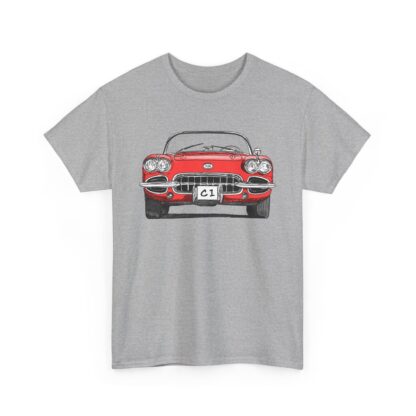 T-Shirt, Corvette C1, Strichzeichnung, Rot, personalisierbar