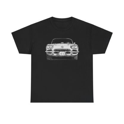 T-Shirt, Corvette C1, Strichzeichnung, Weiß, personalisierbar – Bild 3