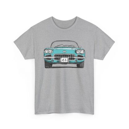 T-Shirt, Corvette C1, Strichzeichnung, Türkis, personalisierbar