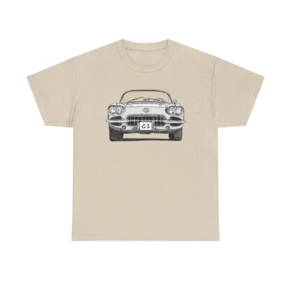T-Shirt, Corvette C1, Strichzeichnung, Weiß, personalisierbar – Bild 4