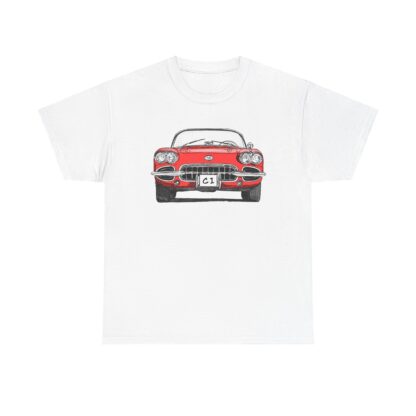 T-Shirt, Corvette C1, Strichzeichnung, Rot, personalisierbar – Bild 2
