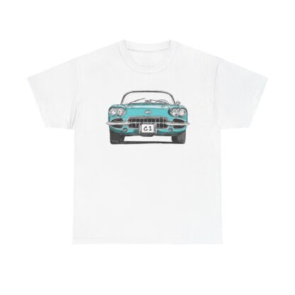 T-Shirt, Corvette C1, Strichzeichnung, Türkis, personalisierbar – Bild 2