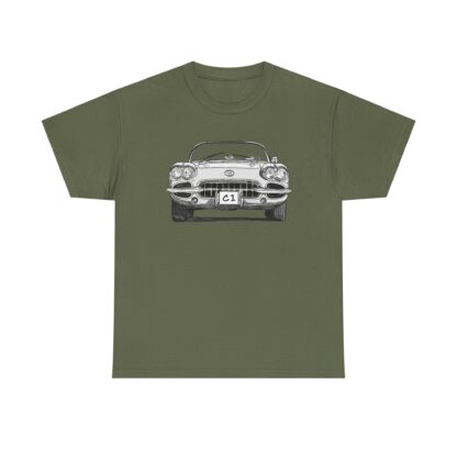 T-Shirt, Corvette C1, Strichzeichnung, Weiß, personalisierbar – Bild 5