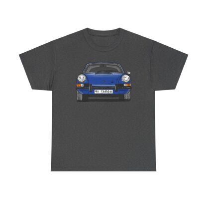 T-Shirt, Porsche 911 Targa, F-Modell, Ur-Elfer, Strichzeichnung, Blau, personalisierbar – Bild 6
