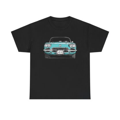 T-Shirt, Corvette C1, Strichzeichnung, Türkis, personalisierbar – Bild 3