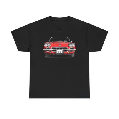 T-Shirt, Corvette C1, Strichzeichnung, Rot, personalisierbar – Bild 3