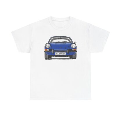 T-Shirt, Porsche 911 Targa, F-Modell, Ur-Elfer, Strichzeichnung, Blau, personalisierbar – Bild 2