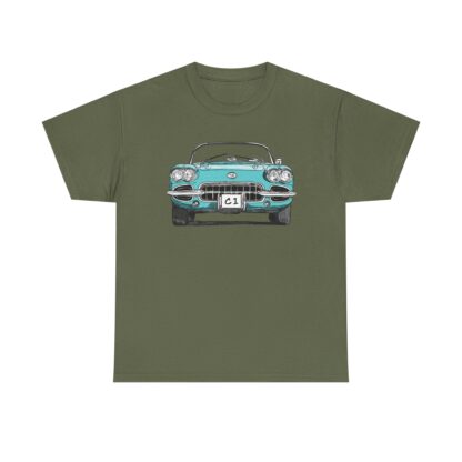 T-Shirt, Corvette C1, Strichzeichnung, Türkis, personalisierbar – Bild 5
