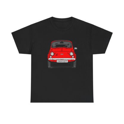 T-Shirt, Fiat 500 Cinquecento, Strichzeichnung, Rot, personalisierbar – Bild 3