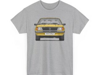 T-Shirt, Opel Ascona B, Strichzeichnung, Gelb, mit Kennzeichen personalisierbar