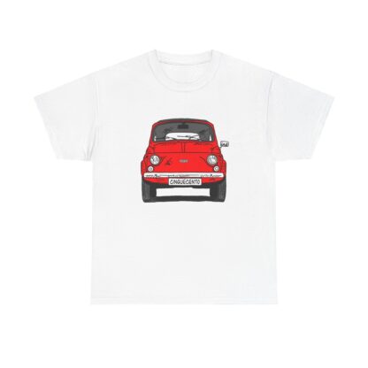 T-Shirt, Fiat 500 Cinquecento, Strichzeichnung, Rot, personalisierbar – Bild 2
