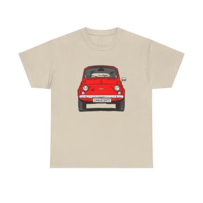 T-Shirt, Fiat 500 Cinquecento, Strichzeichnung, Rot, personalisierbar – Bild 4