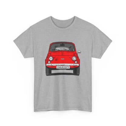 T-Shirt, Fiat 500 Cinquecento, Strichzeichnung, Rot, personalisierbar