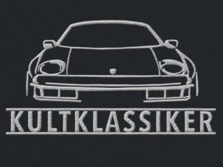 T-Shirt, Stickerei groß, Porsche 928, Frontansicht, Text KULTKLASSIKER, Weiße Stickerei