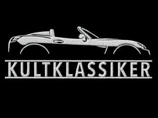 T-Shirt, Stickerei groß, Opel GT Roadster, Seitenansicht, Text KULTKLASSIKER, Weiße Stickerei